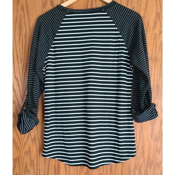 Doe & Rae Black And White Striped Henley top Size L - Picture 2 of 2